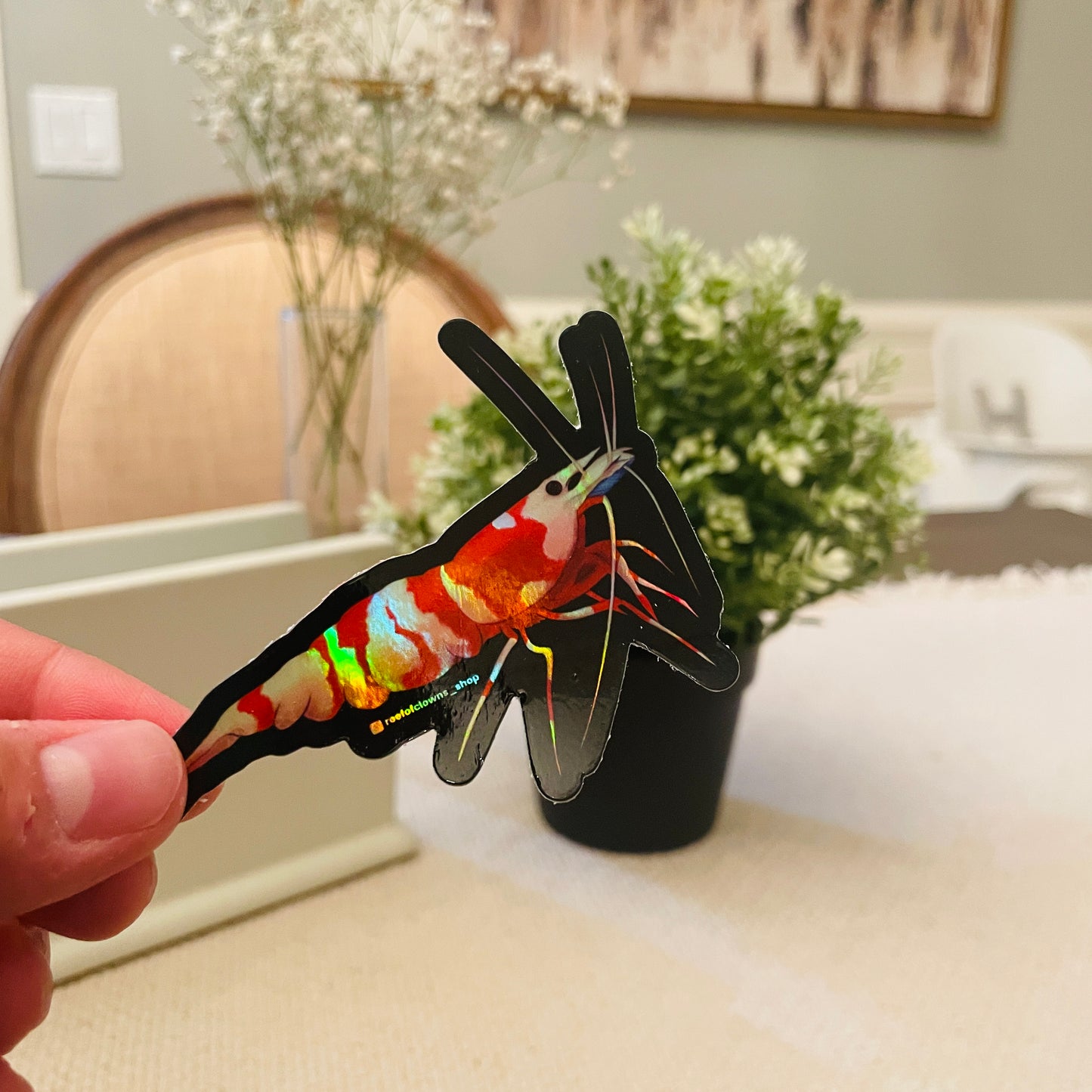 Cardinal Shrimp Sticker (Holographic) - Reef of Clowns LLC