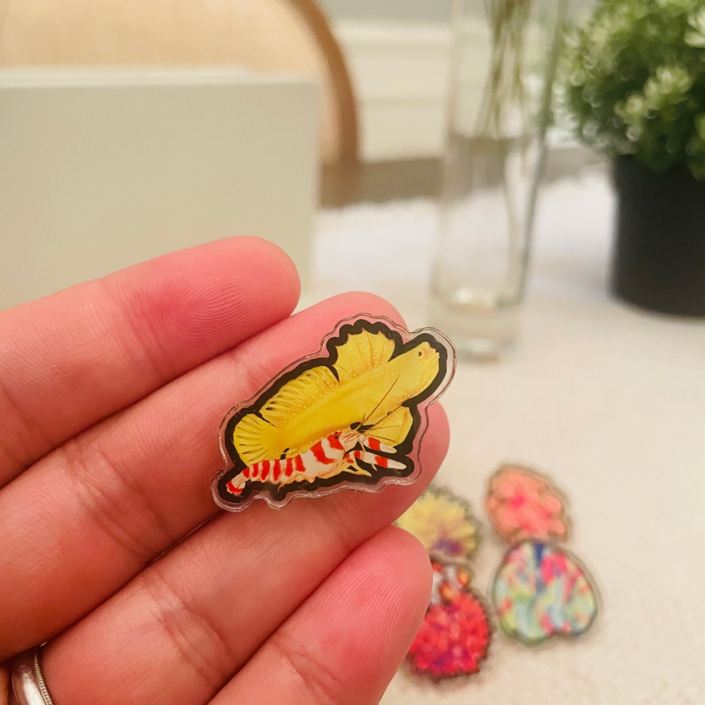 Yellow Watchman Goby & Pistol Shrimp Pin - Reef of Clowns LLC