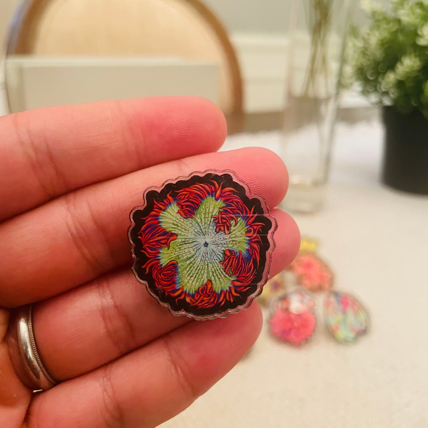 Red Rockflower Anemone Pin - Reef of Clowns LLC