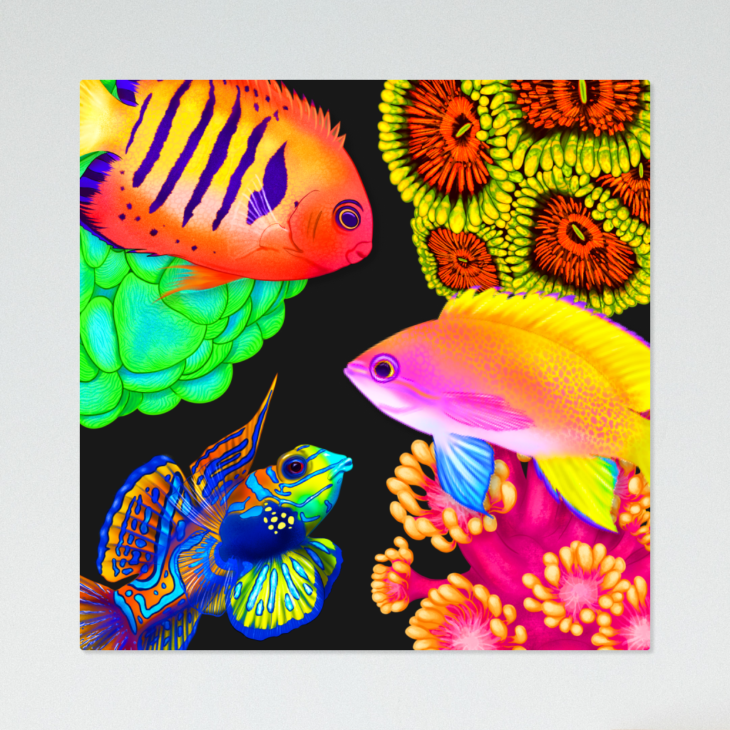Fish and Corals UV Blacklight Tapestry - Reef of Clowns
