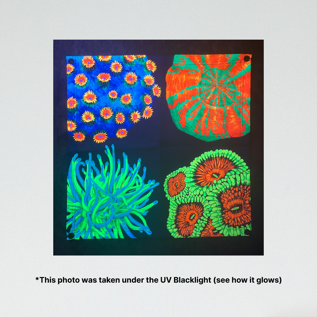 Vibrant Corals (V1) UV Blacklight Tapestry - Reef of Clowns