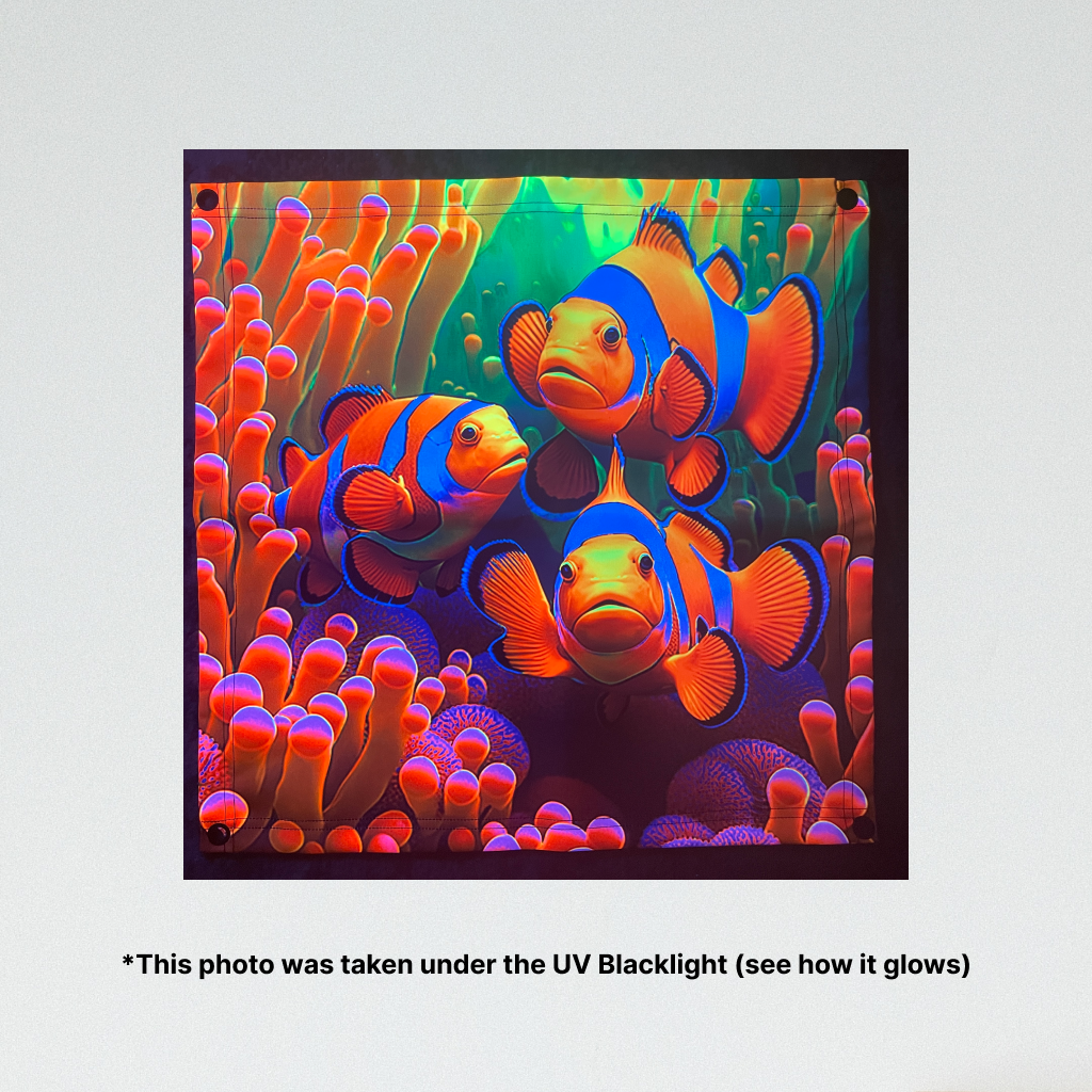 Clownfish Family UV Blacklight Tapestry - Reef of Clowns
