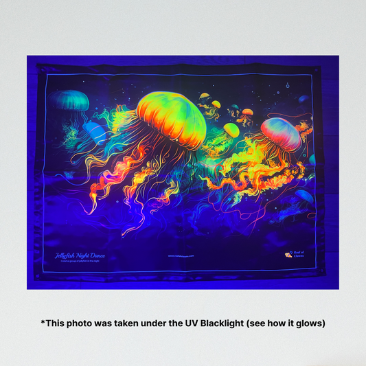 Jellyfish Night Dance UV Blacklight Tapestry - Reef of Clowns LLC