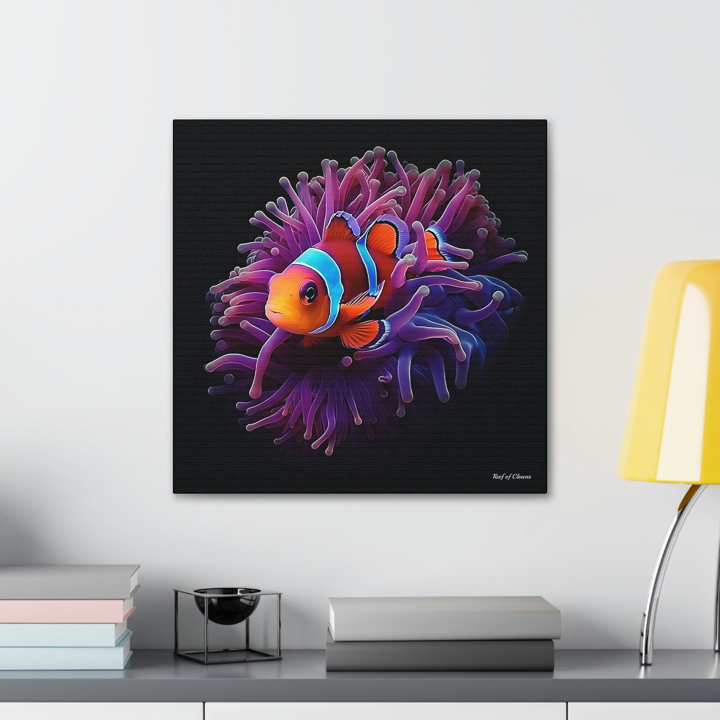 Clownfish on Purple Anemone (Canvas Art) - Reef of Clowns