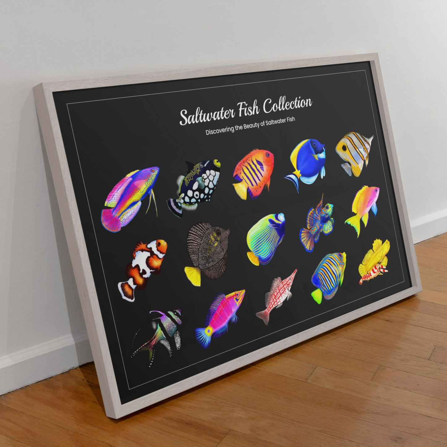 15 Hand-drawn Based Saltwater Fish Poster (Horizontal) - Reef of Clowns