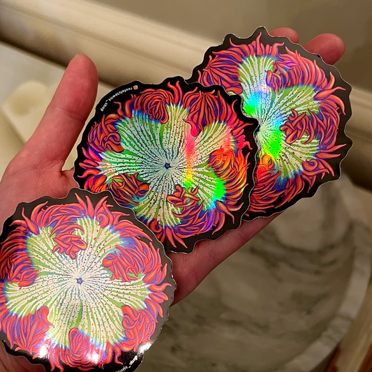 Red Rockflower Anemone Sticker (Holographic) - Reef of Clowns