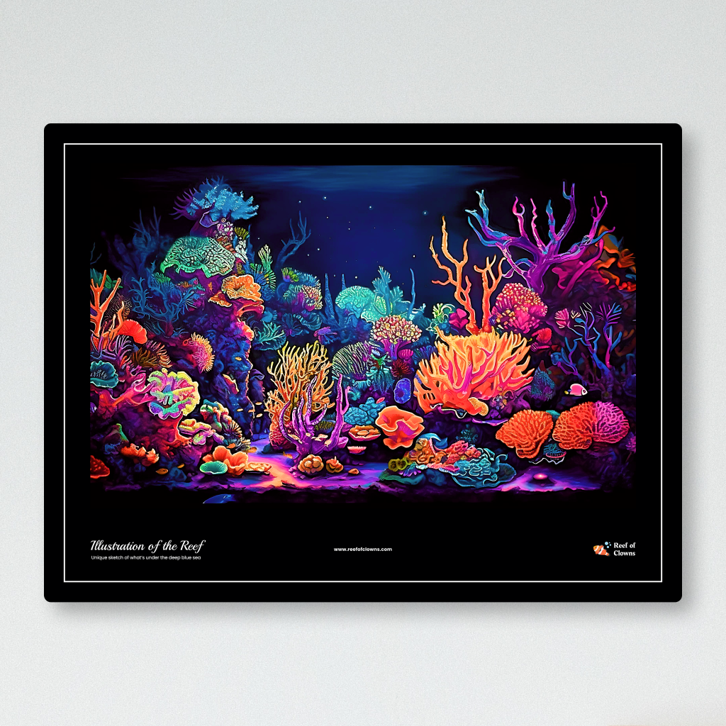 Illustration of the Reef UV Blacklight Tapestry - Reef of Clowns