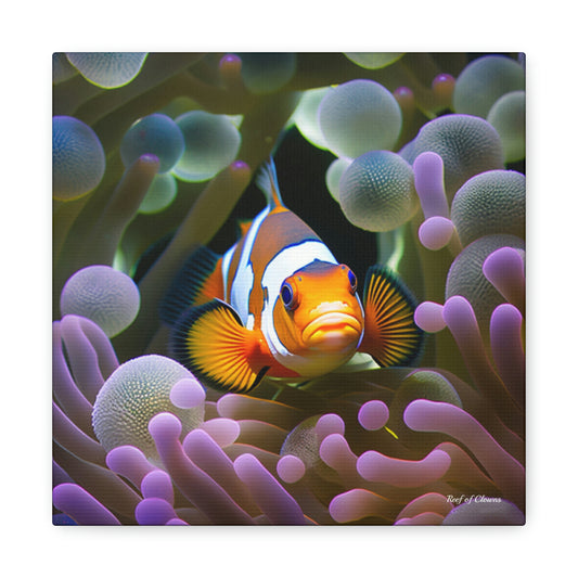 Clownfish Inside an Anemone Bed (Canvas Art) - Reef of Clowns