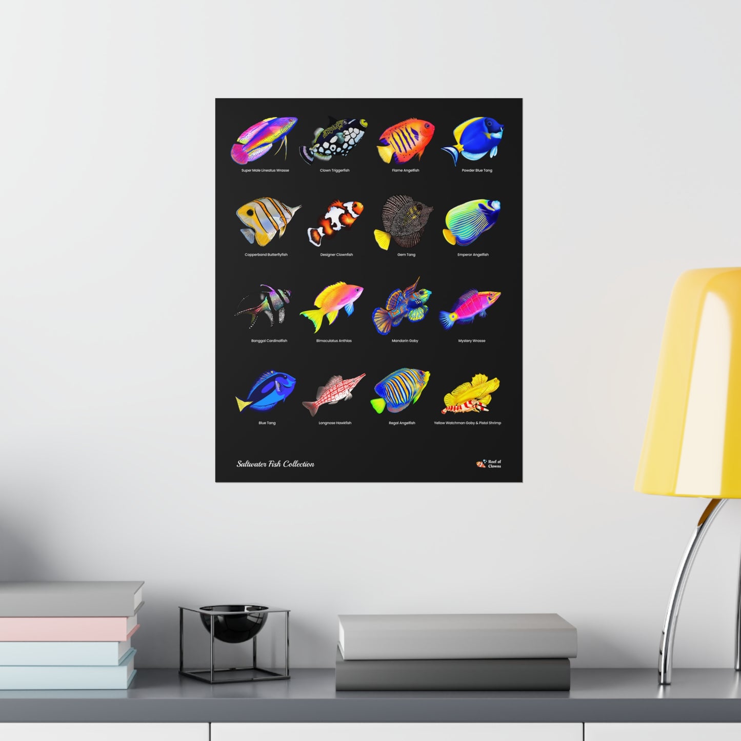 16 Hand-drawn Based Saltwater Fish Poster (Vertical) - Reef of Clowns LLC