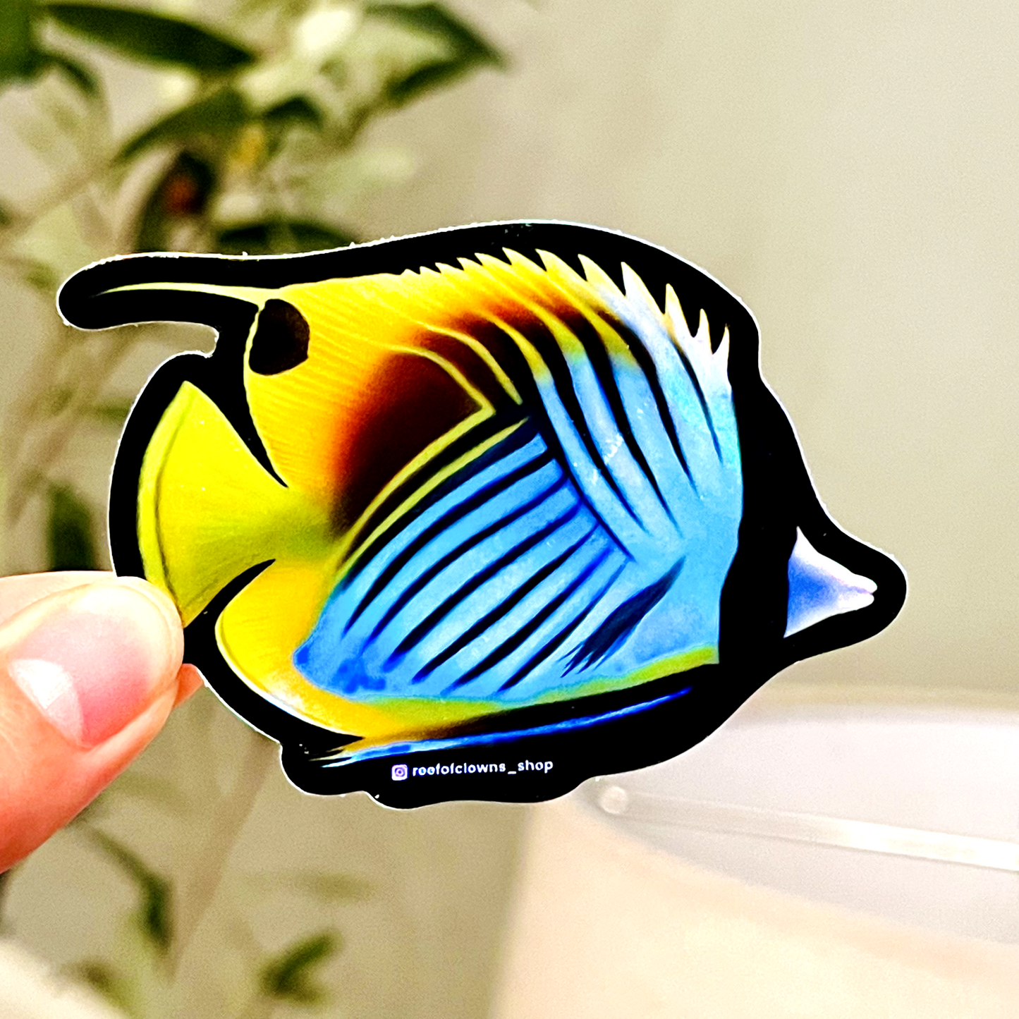 Threadfin Butterflyfish Sticker (Holographic) - Reef of Clowns LLC