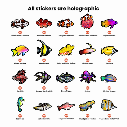 40 Holographic Saltwater Fish Sticker Pack - Reef of Clowns LLC