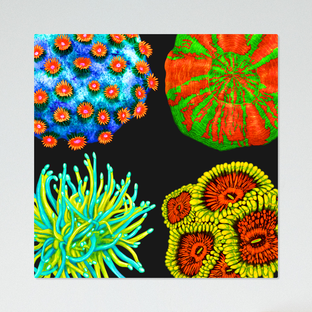 Vibrant Corals (V1) UV Blacklight Tapestry - Reef of Clowns