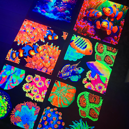 Clownfish Family UV Blacklight Tapestry - Reef of Clowns