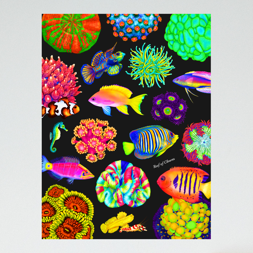 UV Blacklight Fish and Corals Poster (18"x24") - Reef of Clowns LLC