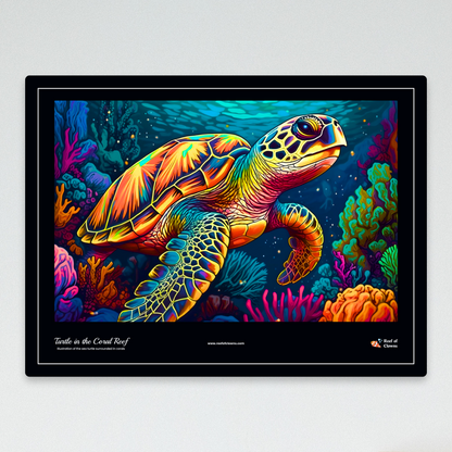 Turtle in the Coral Reef UV Blacklight Tapestry - Reef of Clowns LLC