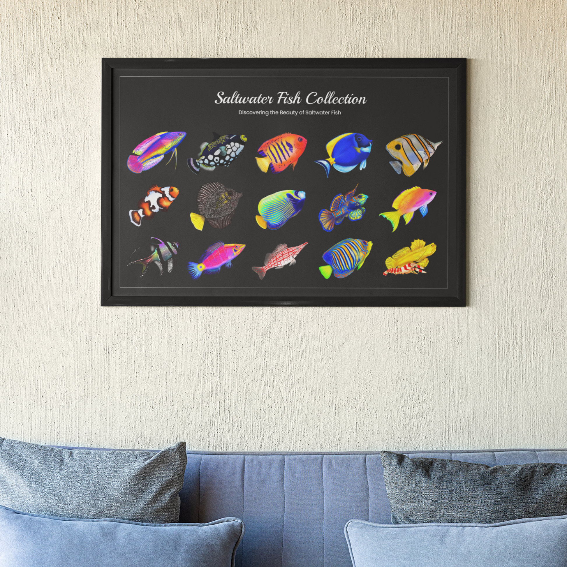 15 Hand-drawn Based Saltwater Fish Poster (Horizontal)