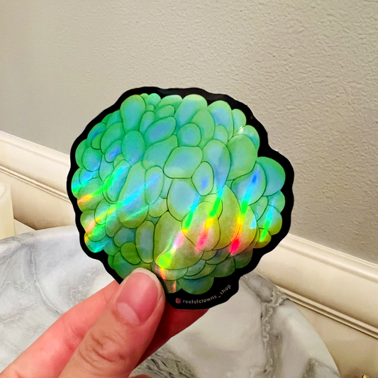 Green Neon Bubble Coral Sticker (Holographic) - Reef of Clowns