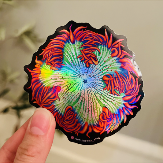 Red Rockflower Anemone Sticker (Holographic) - Reef of Clowns